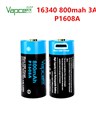 Аккумулятор 16340/CR123 Li-Ion Vapcell P1608A, microUSB, 800mAh, 3A, 4.2/3.6/2.5V, Black