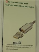 Кабель Micro USB2.0, магнитный, 5P/AM 1m индикатор заряда, тканевая оплетка, съемник, Gold, Blister